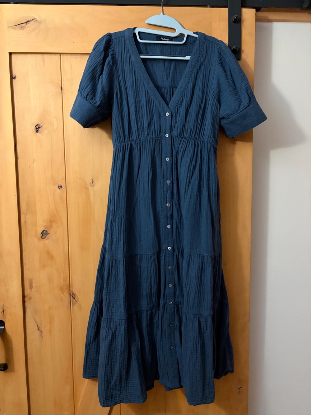 Madewell 100% COTTON Navy V-Neck Button-Front Midi Dress